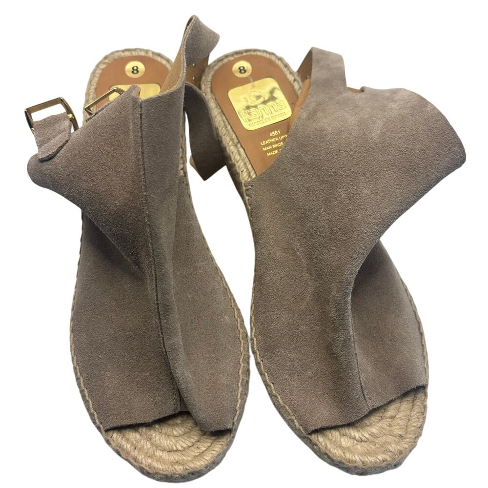 Kanna Womens 8 Suede Espadrille Wedge Sandals Taupe Ankle Strap Made in Spain